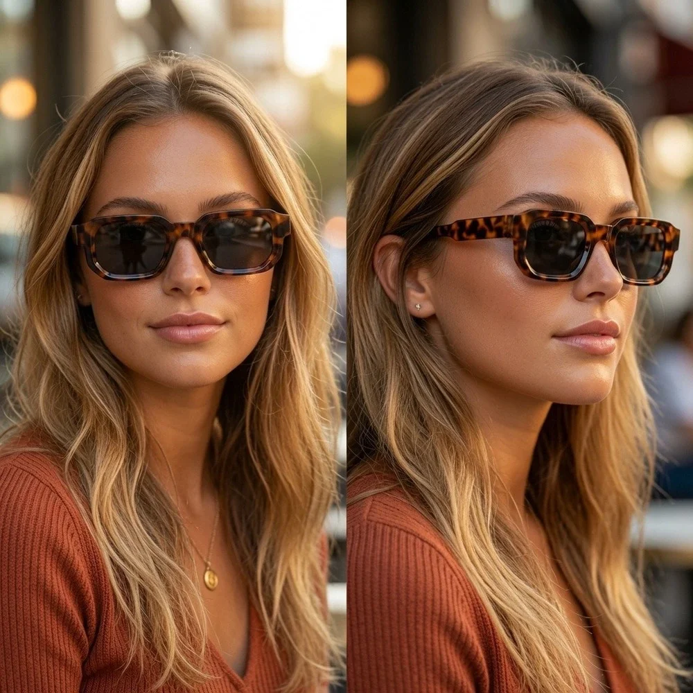 Women Tortoiseshell Rectangle Sunglasses Retro Chunky Luxury Hip hop Frame Brown